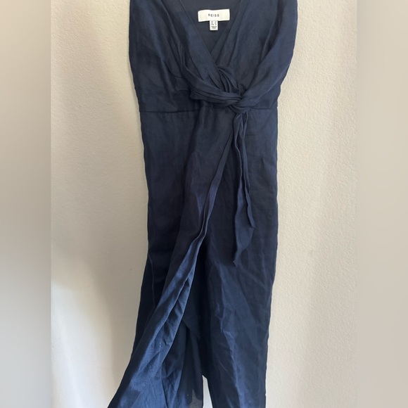 REISS | Esme Linen Dress navy 4 - Picture 11 of 14